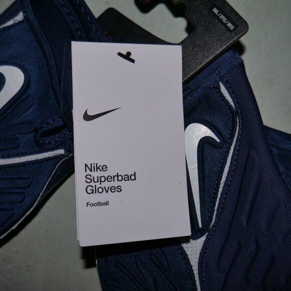 RARE Nike Superbad NFL ISSUED Football Gloves 3XL Navy Blue/White Padded NWT - Picture 5 of 8
